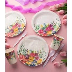 Juvale 80-Pack Disposable Round Floral Paper Plates For Tea Party, Weddings, 9"