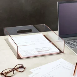 Juvale Rose Gold Acrylic Letter Tray, Clear Office Desk Organizer For Files, Documents, Paper Storage, 10.5 X 12 X 3 In