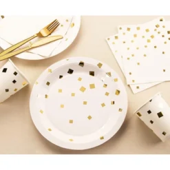 Juvale 48-Pack Gold Foil Square Confetti Disposable Paper Plates 9" Party Supplies