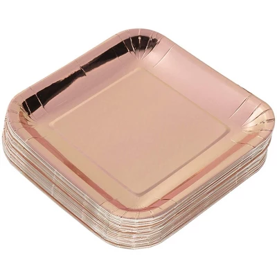 Juvale 48-Pack Square Metallic Rose Gold Foil Disposable Paper Plates 7" Birthday Party Supplies 3 Juvale 48-Pack Square Metallic Rose Gold Foil Disposable Paper Plates 7" Birthday Party Supplies - Image 3