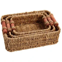 Juvale Set Of 3 Small Wicker Baskets For Storage, Woven Nesting Bins With Handles For Bathroom Towels And Toilet Paper Organization, Shelf 3 Sizes -Juvale GUEST dfce313e b165 4271 8361 a2fd45416fa8