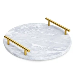 Juvale Round Marble Tray For Vanity With Handles, White Marble And Gold Serving Board For Kitchen, Home Decor, Centerpiece Display, 10.7x10.7x0.4 In -Juvale GUEST dfe7c1d7 6345 453a 9be0 e026ecb179a9