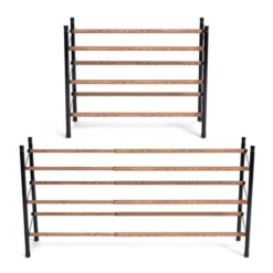 Juvale Free Standing 3 Tier 18 Pair Shoe Rack Shelf Organizer For Entryway Closet, 24"-45" Expandable, Black & Oak Grain Metal 12 Juvale Free Standing 3 Tier 18 Pair Shoe Rack Shelf Organizer For Entryway Closet, 24"-45" Expandable, Black & Oak Grain Metal -Juvale GUEST e0c8ebe3 810f 4ef3 9142 a689c26abcb5