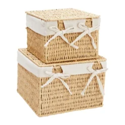 Juvale Juvale 2-Pack Storage Basket With Lids, Wicker Shelf Baskets For Bathroom Organization And Home Décor (2 Sizes) -Juvale GUEST e1d7cacd c329 4efc 9314 7c085d43fb71