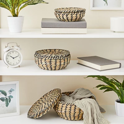 Juvale Decorative Seagrass Storage Baskets For Organizing, Round Woven Baskets In 3 Sizes With Lids, 3 Piece Set 1 Juvale Decorative Seagrass Storage Baskets For Organizing, Round Woven Baskets In 3 Sizes With Lids, 3 Piece Set