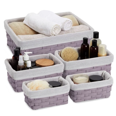 Juvale 5 Piece Set Woven Nesting Storage Baskets, Decorative Wicker Bins For Organizing, Lavender, 3 Sizes 4 Juvale 5 Piece Set Woven Nesting Storage Baskets, Decorative Wicker Bins For Organizing, Lavender, 3 Sizes - Image 4