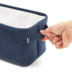 Dark Blue Jute Fabric Storage Bin Basket Box Container Cubes Organizer With Handles Rectangular 16"x6"x5.25" -Juvale GUEST e61d4ecf 5b40 4f4d a5c9 2a819b174847