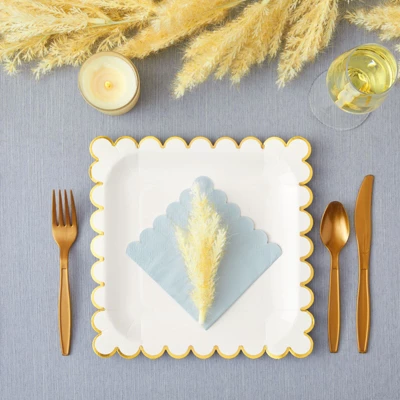 Blue Panda 48 Pack Square White And Gold Paper Plates With Foil Scalloped Edges For Wedding, Bridal Shower, Birthday, 9 In 1 Blue Panda 48 Pack Square White And Gold Paper Plates With Foil Scalloped Edges For Wedding, Bridal Shower, Birthday, 9 In
