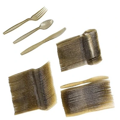 Juvale 144-Piece (Serves 48) Gold Glitter Disposable Plastic Cutlery Party Set Forks Spoons Knives 7 Juvale 144-Piece (Serves 48) Gold Glitter Disposable Plastic Cutlery Party Set Forks Spoons Knives - Image 7
