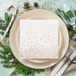 Blue Panda 50 Pack Rose Gold Foil Confetti Disposable Luncheon Paper Napkins For Birthday, Wedding Party Decorations Supplies, 6.5 In