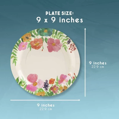 Juvale 80-Pack Floral Watercolor Flowers Disposable Paper Plates 9" Party Supplies 5 Juvale 80-Pack Floral Watercolor Flowers Disposable Paper Plates 9" Party Supplies - Image 5