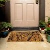 Juvale Boho Themed Leaf Coir Door Mat Welcome Doormat Indoor Outdoor Nonslip Front Rugs 17"x30"