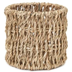 Farmlyn Creek Set Of 3 Wicker Round Storage Baskets For Shelves With Rectangular Seagrass Tray, Brown -Juvale GUEST f286cf01 38a4 4da7 9964 737f8ceb21d3