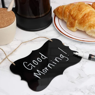 Juvale 6-Pack Black Hanging Acrylic Chalkboard Message Board Signs Liquid & Standard Chalk 4 X 6 In 2 Juvale 6-Pack Black Hanging Acrylic Chalkboard Message Board Signs Liquid & Standard Chalk 4 X 6 In - Image 2