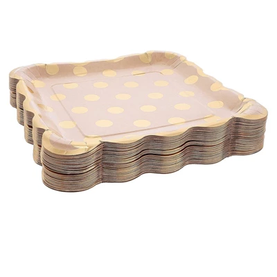 Juvale 48-Pack Kraft Gold Foil Dots 9 Inch Paper Party Plates For Lunch, Dessert, Or Appetizer 2 Juvale 48-Pack Kraft Gold Foil Dots 9 Inch Paper Party Plates For Lunch, Dessert, Or Appetizer - Image 2