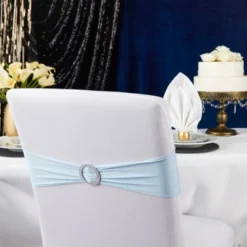 Juvale Light Blue Chair Sashes With Silver Buckles For Wedding Reception, Baby Shower, Birthday Party, Fits 13.5- To 16.5-Inch Chair Backs (50 Pack)