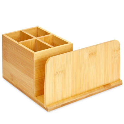 Bamboo Desk Organizer, Wooden Desk Accessories Workspace Organizers, Holder For Pencils, Pens, 7 Compartments For Office Supplies, Home (8x7.5 In) 3 Bamboo Desk Organizer, Wooden Desk Accessories Workspace Organizers, Holder For Pencils, Pens, 7 Compartments For Office Supplies, Home (8x7.5 In) - Image 3