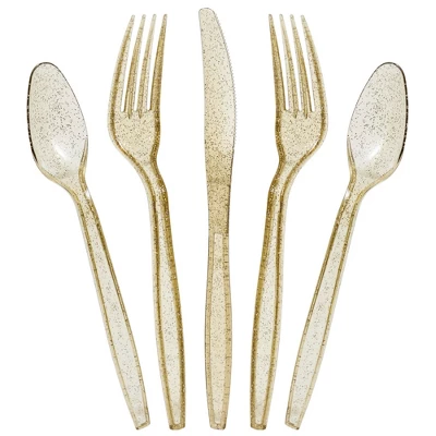 Juvale 96-Pcs Gold Plastic Silverware For Weddings, Birthday Parties, Graduation, Disposable Cutlery Includes Forks, Spoons, Knives (Serves 32) 8 Juvale 96-Pcs Gold Plastic Silverware For Weddings, Birthday Parties, Graduation, Disposable Cutlery Includes Forks, Spoons, Knives (Serves 32) - Image 8