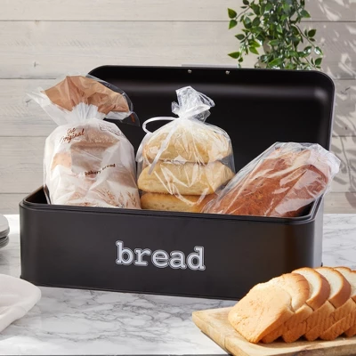 Juvale Stainless Steel Bread Box For Kitchen Countertop, Large Black Bin For 2 Loaves, English Muffins, 16.75x9x6.5 In 2 Juvale Stainless Steel Bread Box For Kitchen Countertop, Large Black Bin For 2 Loaves, English Muffins, 16.75x9x6.5 In - Image 2