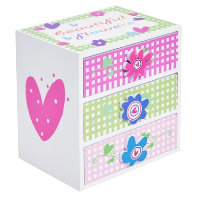 Juvale Small Floral Little Girls Jewelry Box With 3 Drawers, Wooden Organizer For Necklaces, Earrings, Kids Hair Accessory Storage (6 X 4.5 In) 4 Juvale Small Floral Little Girls Jewelry Box With 3 Drawers, Wooden Organizer For Necklaces, Earrings, Kids Hair Accessory Storage (6 X 4.5 In) - Image 4
