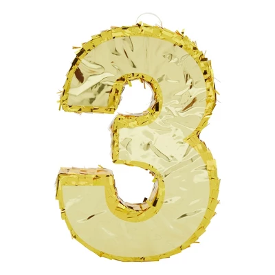 Juvale Number 3 Gold Foil Party Pinata For Third 3rd Birthday, Centerpiece Decoration 11.1 X 2.9 X 16.1 In 5 Juvale Number 3 Gold Foil Party Pinata For Third 3rd Birthday, Centerpiece Decoration 11.1 X 2.9 X 16.1 In - Image 5