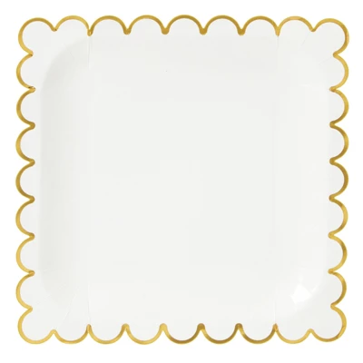 Blue Panda 48 Pack Square White And Gold Paper Plates With Foil Scalloped Edges For Wedding, Bridal Shower, Birthday, 9 In 3 Blue Panda 48 Pack Square White And Gold Paper Plates With Foil Scalloped Edges For Wedding, Bridal Shower, Birthday, 9 In - Image 3