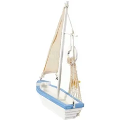 Juvale Enjoy It Wooden Sailboat Model With Flag, Net, Starfish, And Floating Tube For Nautical Home And Bathroom Boat Decor, Shelf, 13x8x3 In -Juvale GUEST fc376556 a866 4264 bce8 0a7b929f2c90