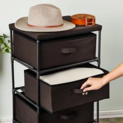 [Juvale] 4-Tier Drawer Dresser For Bedroom, Clothes Organizer, Fabric Storage Tower For Clothing, Linens, Closet, Easy Assembly (Dark Brown, -Juvale GUEST fd982ea0 1ba4 46e3 ac5d 111972941f59