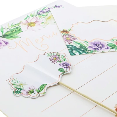 Juvale 24-Piece Set Buffet Table Decor Signs - Floral Menu Tent Cards, Blank Place Cards & Food Pick Label 3 Juvale 24-Piece Set Buffet Table Decor Signs - Floral Menu Tent Cards, Blank Place Cards & Food Pick Label - Image 3