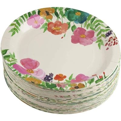 Juvale 80-Pack Floral Watercolor Flowers Disposable Paper Plates 9" Party Supplies 3 Juvale 80-Pack Floral Watercolor Flowers Disposable Paper Plates 9" Party Supplies - Image 3